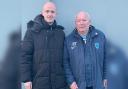 New Muirkirk boss Ross Cusick (left) alongside club secretary Billy Tait (right) following his appointment.