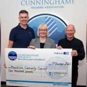 Left to right: Alan Cook, Lesley Keenan (Chairperson of Cunninghame Housing Association) and George Allan, Chairperson of Mauchline Community Council.