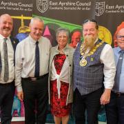 Wilma Rush from New Cumnock with Provost Todd, Chief Executive Eddie Fraser, Gordon Scott and Mark Hunter from Facilities and Property Management