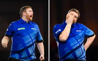 Cameron Menzies was overjoyed after his first round match (left) but heartbroken after the second round (right).