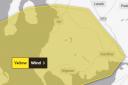 A yellow weather warning for high winds is in place across Ayrshire tomorrow. (Image: Met Office)