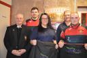 Unison representatives Wilma Gilroy and John Calder attended the game to present new substitute jackets bearing the Unison logo to Cumnock RFC president Bobby Horton.