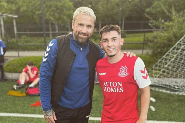 Billy Gilmour with manager Ryan Stevenson. (Image- Glenafton Athletic Official)