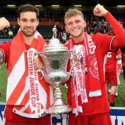Alan Cairns (right) celebrates the Scottish Cup triumph with fellow goalscorer Cammy Marlow.