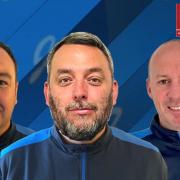The management team at Muirkirk (from left: Mark O'Neil, Kevin Muirhead and Craig Bingham) have departed the club to take up a similar role at Neilston FC.