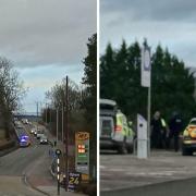 A heavy police presence was spotted in Auchinleck to track down the suspects.