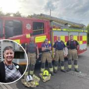 Elena Whitham, Minister for Community Safety, inset, and Muirkirk firefighters.
