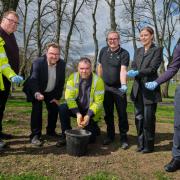 Roddy Hood, Nick Kelly and Robert Pinkerton from Greener Communities with Cllrs Jim McMahon and Graham Barton, James Lally from the Climate Change team and Lucinda McGovern from Housing and Communities