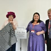 Fiona Armstrong, Lord Lieutenant of Dumfries.  with centre manager Yvonne Barber and Willie Waugh, Chairman of the A' The Airts
