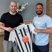 Stephen Swift pictured with his first new signing for Cumnock, former Partick Thistle defender Darren Brownlie.